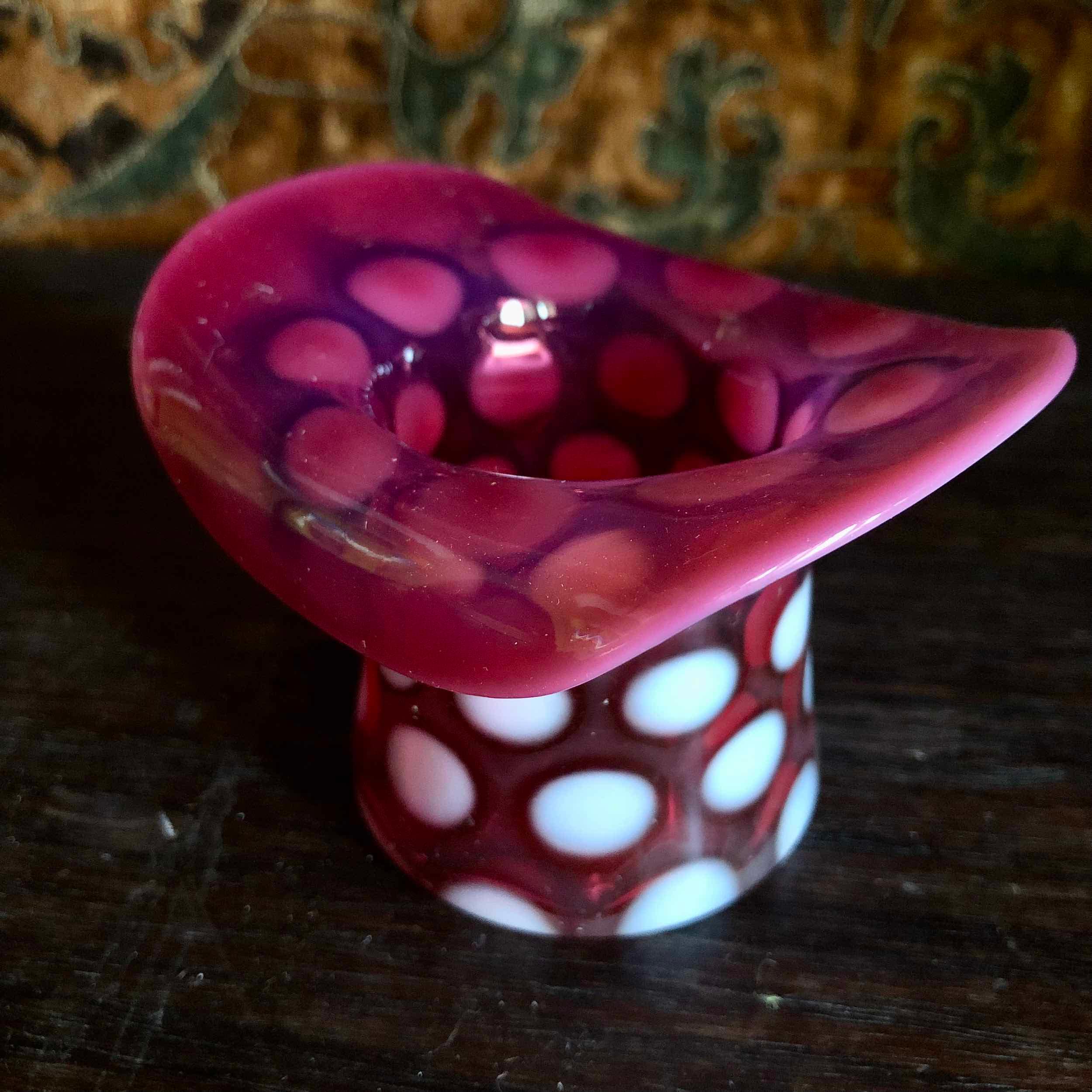Vintage Molded Cranberry Hat Mid Century Modern Fenton Mold-blown Cranberry Glass Top Hat  main image 3