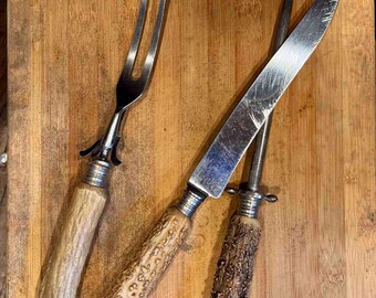 アンティーク ドイツ ゾーリンゲン 鹿の角のナイフ、フォーク アウトドアに アンティーク ドイツ ゾーリンゲン 鹿の角のナイフ、フォーク