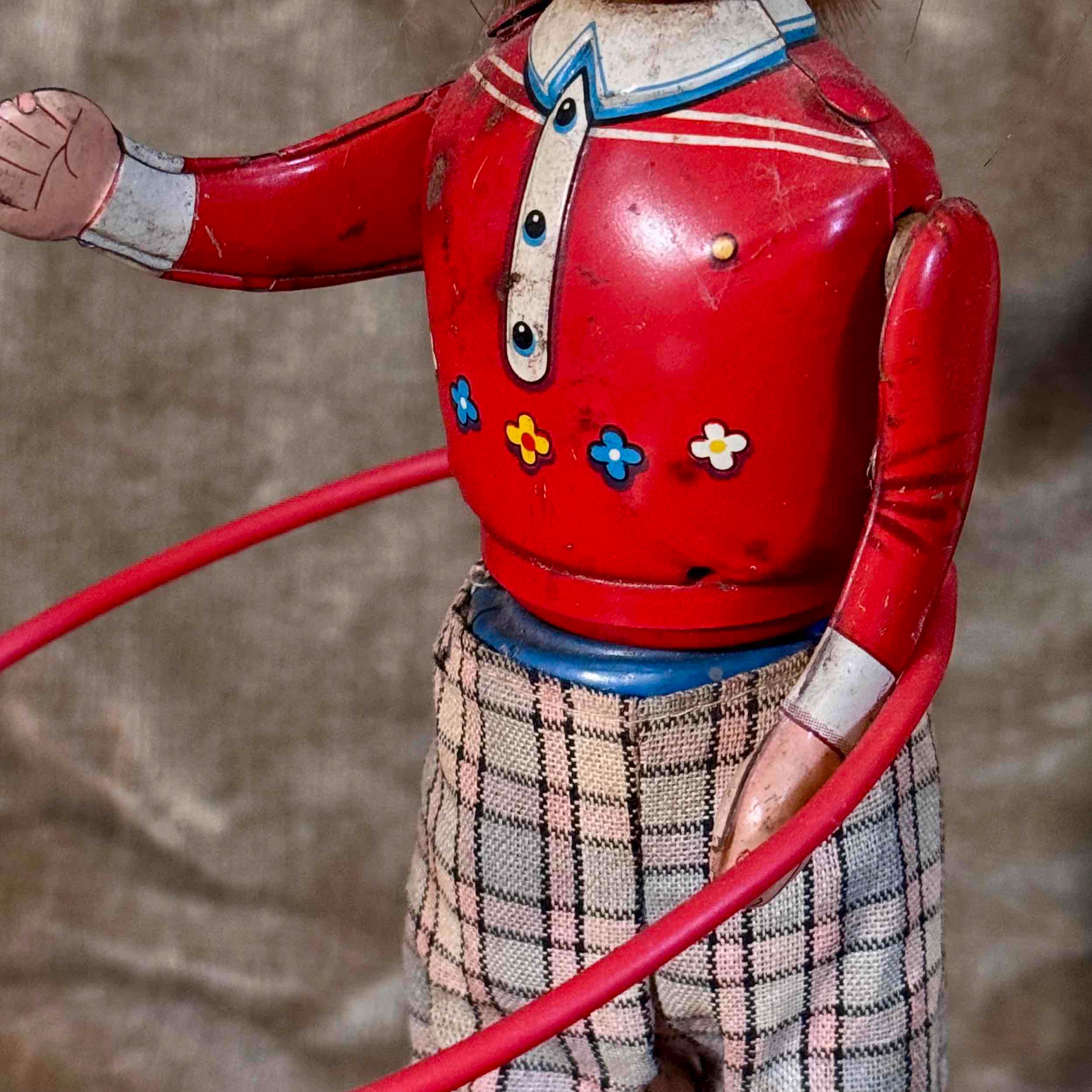 【美品】フラフープガール 1950年代　日本製　箱付き　昭和　ゼンマイ　ブリキ 美品】フラフープガール 1950年代 日本製 箱付き 昭和 ゼンマイ