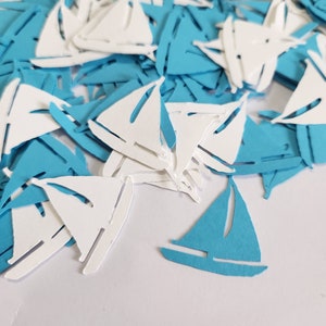Blue and White Sailboat Confetti, Paper Sailboat Craft, Ocean Boat Table Decor, Watercolor Sailboats, Made in America