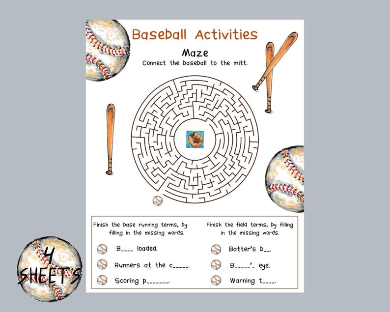 Baseball Activity Baseball Activity Sheets: Fun Kids Games, Puzzles, Mazes (digital ...