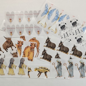 Nativity Stickers, Christmas Nativity Animals, Nativity Craft, Made in America, Mary, Joseph and Baby Jesus Stickers