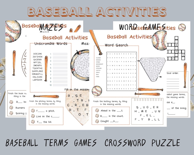 Baseball Activity Sheets: Fun Kids Games, Puzzles, Mazes (digital ...