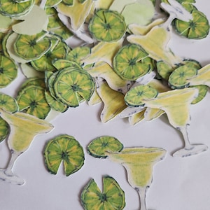Margarita Party Confetti, Margarita Glasses and Limes Table Decor, Party Decor, Margarita Cupcake Toppers