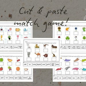Preschool Cut and Paste Matching Game: Animals, Fruits, Animal Activity (Digital Download)