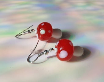Earrings - mushrooms - glass beads