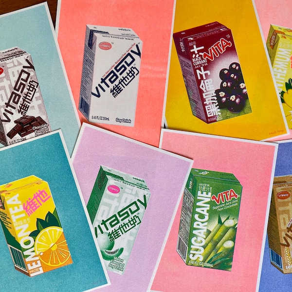 Vita juice cartons risograph prints (5x7 in) - SET of 8