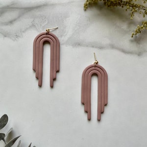 Dangling staggered arches in pink - polymer clay earrings