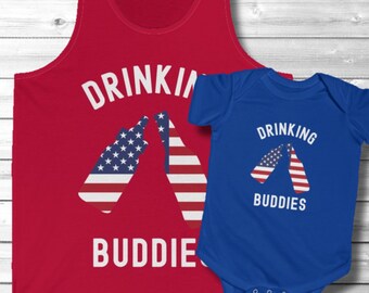 Camiseta a juego del 4 de julio, camisetas familiares "Drinking Buddies", camiseta de papá y yo, camiseta sin mangas del Día de la Independencia, camisetas divertidas del 4 de julio