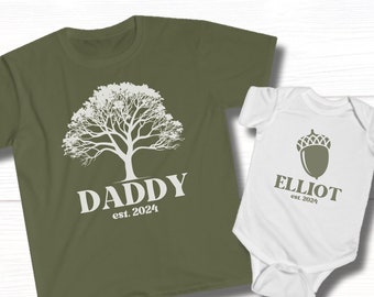 Dad Baby Personalized Matching Shirts, Tree Acorn Shirts, Father Son TShirts, Daddy and Me Outfit, Cute Gift for Husband, Custom Fathers Day