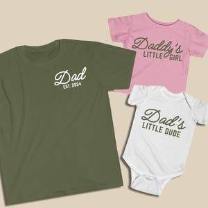 Dad and Baby Matching Outfit, &quot;Dad, Dad&#39;s Little Dude and Daddy&#39;s Little Girl&quot; Shirts,  Gift for New Dad, Father Son T-Shirt, Daddy Daughter