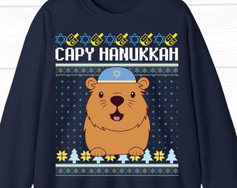 Capybara Hanukkah Sweatshirt, "Capy Hanukkah" Shirt, Women's Chanukah Sweater, Kids Hanukkah Hoodie, Cute Jewish Gift, Ugly Holiday Jumper