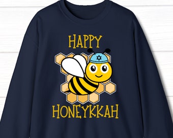 Funny Hanukkah Sweatshirt, "Happy Honeykkah" Kids Chanukah Sweater, Womens Bee Hanukkah Jumper for, Girls Hanukkah Gift, Jewish Holiday