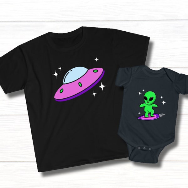 Father Son Matching UFO Alien Space Shirts, Dad and Baby Planet TShirts, Daddy and Me Matching Outfit, Father Son TShirts, Dad Daughter Tee