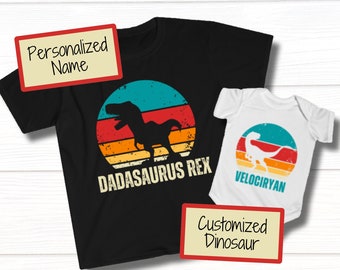 Personalized Dad Kid Dinosaur Matching Shirts, Custom Daddy Baby Outfit, Daddysaurus Babysaurus Tee, Father Son Gift, Family Dinosaur Shirt