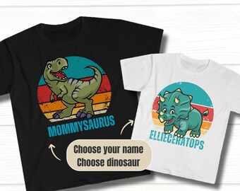 Kids Personalized Dinosaur TShirt, Custom Name Sibling Dinosaur T-Shirts, Matching Family Dinosaur Shirts, Children's T-Rex Gift TShirt