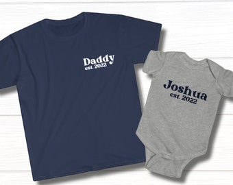 Gepersonaliseerd nieuw vader- en babycadeau, shirt op maat Daddy Est. Aangepaste vader-zoon-outfit, vader- en baby-T-shirts, papa-dochter-matching