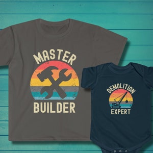 Matching Father and Baby Shirts, "Master Builder and Demolition Expert" TShirt, Cute Father's Day Gift, Daddy Baby T Shirt Set