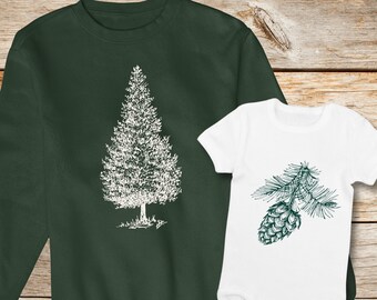 Pinecone and Pine Tree Matching Outfit, Dad Mom and Baby Matching Outfit, Christmas Tree Sweatshirt, Father Son Daughter Shirts, Mama Mini