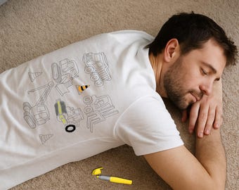 Funny Gift For Dad, "Tired Dads Club" T-Shirt, Toddler Dad Gift, Kids Colour Your Own Shirt, Construction Trucks Gift, Father Son Gift