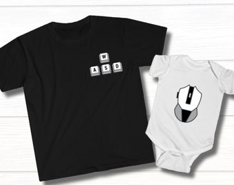 Matching Father and Son PC Gamer Shirt, Computer Keyboard and Mouse TShirts, Dad and Baby Outfit, Gaming Gift for Him