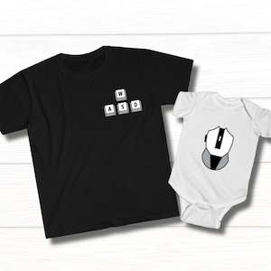 Conjunto de padre e hijo gamer de PC, camiseta de juego para hombre, camisetas con teclado y mouse para computadora, camiseta de videojuego para padre e hijo, regalo para él