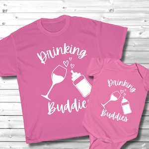 Grandma and Baby Shirt, &quot;Drinking Buddies&quot; TShirt, Matching Outfits, Auntie and Niece T Shirt, Grandma Mothers Day Gift, Wine Lover Gift