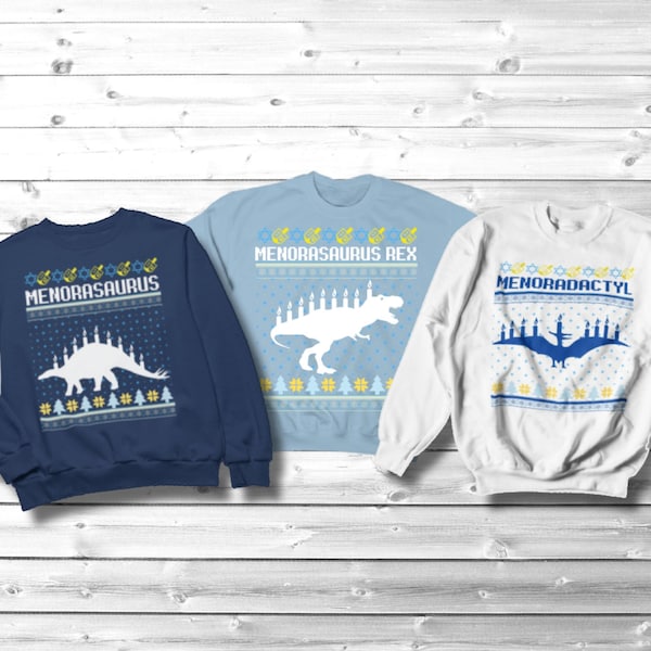 Pull Hanukkah pour enfants, sweat-shirt dinosaure « Menorasaurus », chemise Ugly Chanukah, pull Hanukkah assorti, cadeau pour lui, cadeau hébreu