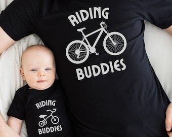 Mountain Bike Dad and Kid Matching Shirts, "Riding Buddies" Father Son TShirt, Daddy and Me Cycling Gift, Bicycle and Tricycle Outfit