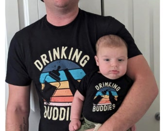 Dad's Drinking Buddy Set, "Drinking Buddies" Jersey Bodysuit,Dad and Baby Matching Shirts, Father and Infant TShirts, Cute Father's Day Gift