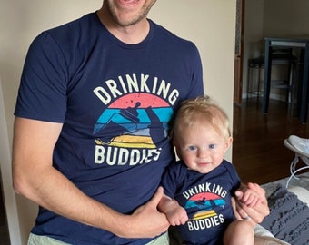 Dad and Baby Matching Shirts, "Drinking. Buddies" TShirt and Infant Bodysuit, Beer Lover T Shirt, Father's Day Gift