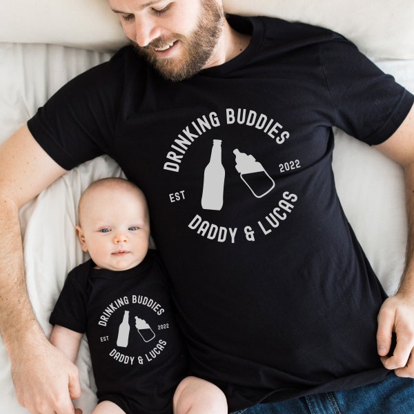 Dad and Baby Personalized Shirt and Bodysuit, "Drinking Buddies" Matching Custom TShirt, Father's Day Beer Gift, Father Son Matching Tees