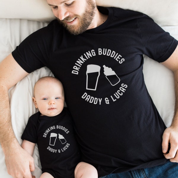 Personalized Father Son Shirts, "Drinking Buddies" Dad Baby Matching Customized Outfit, Father and Son Beer and Bottle TShirt, New Dad Gift