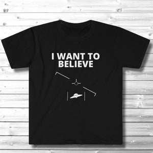 Camiseta OVNI, camiseta &quot;Quiero creer&quot;, camiseta UAP con cardán, camiseta con platillo volador, regalo para frikis del espacio, camiseta con la existencia de extraterrestres, regalo para amantes de los extraterrestres