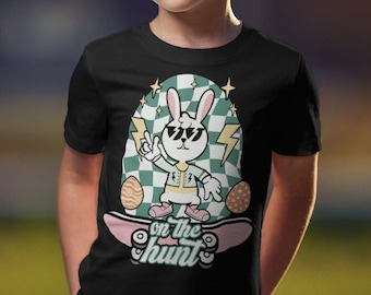 Easter Shirt Boys, "On The Hunt" TShirt, Skateboard Easter Bunny T-Shirt, Cute Kids Tee, Baby Toddler Youth and Adult Shirt