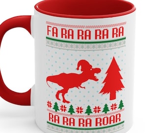 Dinosaur Christmas Mug, "Fa Ra Ra Ra Roar" Mug, Secret Santa Gift, Dinosaur Geek Gift, Funny Christmas Coffee Cup, Children's Mug