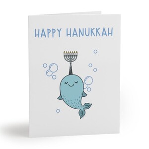 Carte de Hanoucca amusante, carte de voeux de Hanoucca, carte de menorah narval, lot « Joyeux Hanoucca » (8, 16 et 24 pcs)