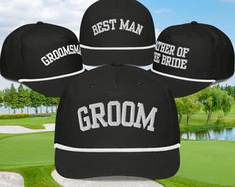 Groom & Best Man Golf Hats, Personalized Bachelor Party Rope Hats, Wedding Party Embroidered Golf Caps, Custom Groomsmen Gifts, Golfing Hats