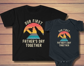 Shirts voor papa en baby, jersey babyromper 'Onze eerste vaderdag samen', bijpassende T-shirts kersverse vader en kind, leuk vaderdagcadeau