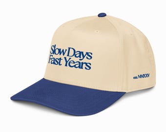 Custom Dad Hat, Personalized Gift for New Father, "Slow Days Fast Years" Baseball Cap, Embroidered Canvas Two-Tone Hat