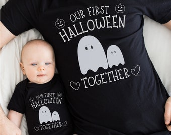 Unser erstes Halloween zusammen Passendes neues Mom Dad Baby Outfit, niedliches Kawaii Geist Familie Shirt, Babys 1st Halloween TShirt, Daddy Mommy Tee