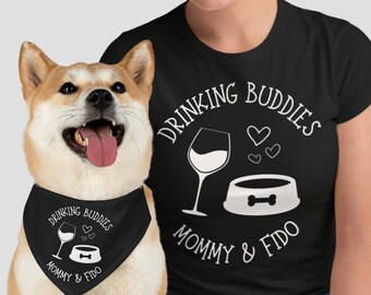 Bijpassende outfit hond en eigenaar, shirt hond moeder en bandana huisdier, gepersonaliseerd cadeau hondenliefhebber, T-shirt wijndrinker, aangepaste moeder cadeau hond