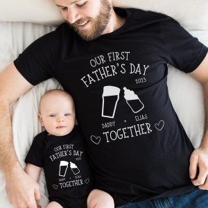 First Father&#39;s Day Personalized Gift, Fathers Day Custom Matching Shirt, Beer TShirt For Daddy, Dad and Baby Outfit, To Daddy From Baby