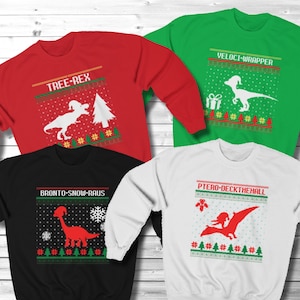 Dinosaur Christmas Jumpers, Matching Christmas Sweaters, Ugly Christmas Sweatshirt, Family Christmas Hoodies