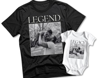 Custom Photo Shirt for Dad and Kid, "Legend Legacy" Matching T-Shirts, Personalized Father's Day Gift, Matching Daddy and Baby Outfit