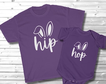 Easter Mommy and Me Outfit, "Hip Hop" Matching Shirts, Bunny Ears TShirts, Mom and Baby Easter Tees, Mother Daughter Easter T Shirts