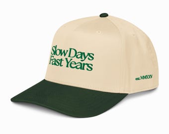 Custom Dad Hat, Personalized Gift for New Father, "Slow Days Fast Years" Baseball Cap, Embroidered Canvas Two-Tone Hat