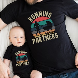 Presente de pai corredor, camisetas de corrida de pai e filho, camiseta "Running Partners", camiseta de papai e eu, corredor de maratona, pai corredor, presente de corredor