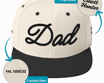 Custom New Dad Gift, Personalized Hat With Name and Date, Embroidered 6-Panel Baseball Cap