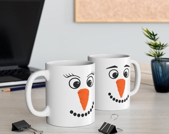 Matching Christmas Mugs, Snowman Snowwoman Mugs, His and Her Hot Cocoa Mugs, Cute Winter Mugs, Hot Chocolate Mugs